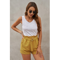 Yellow Casual Paper Waist Shorts