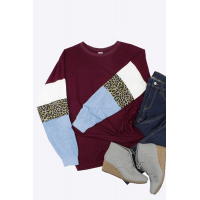 Wine Drop Shoulder Spliced Sleeve Top