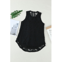 Black Lace Hollow Out Sleeveless T-Shirt