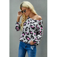 Gray Leopard Long Sleeve Top