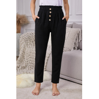 Black Linen Blend Pocketed Pants