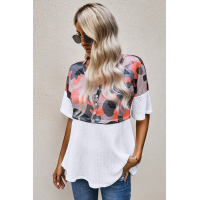 Camo Print Patchwork Short Sleeve Casual Top