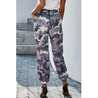 Gray Elastic Waist Neon Camo Joggers