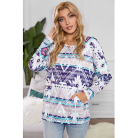 Multicolor Rustic Tribal Front Pocket Long Sleeve Top