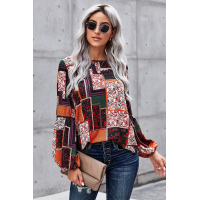 Multicolor Bohemian Floral Print Patchwork Top