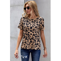 Crew Neck Leopard Print  Basic T-shirt