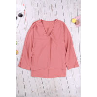 V Neck 3/4 Sleeve High Low Hem Shirt