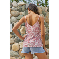 Pink Spaghetti Strap Boho Printed Holiday Camisole