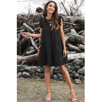 Black Pocket Tiered Ruffled Mini Dress