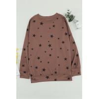 Khaki Round Neck Star Print Long Sleeve Top