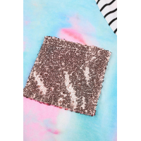 Sequin Pocket Tie-dye Panel Striped Sleeve Top