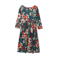 Green Floral 3/4 Sleeve Wrap Dress