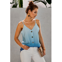 Blue Ombre Button Up V Neck Strappy Tank Top