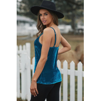 Green Eyelash V Neck Velvet Tank Top