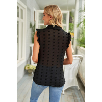 Black Turn-down Collar Ruffle Polka Dot Tank