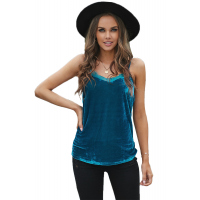 Green Eyelash V Neck Velvet Tank Top