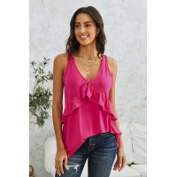 Rose Ruffle Detail Loose Flowy Tank Top