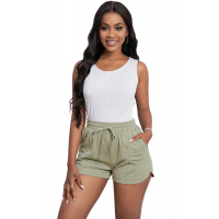 Army Green Drawstring Elastic Waist Casual Shorts with Pockets