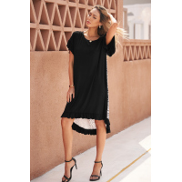 Black Flounce Design Animal Printed Short Sleeve Mini Dress