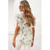 Green Floral Ruffle Short Sleeve Tee