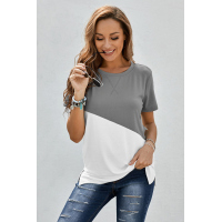 Gray Crew Neck Colorblock Tee