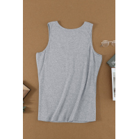 Gray Sleeveless Scoop Neck Button Tank Top