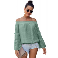 Green Swiss Dot Off The Shoulder Top