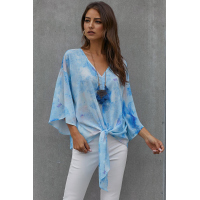 Sky Blue Tie Dye V Neck Top