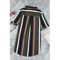 Black Brown Striped Short Sleeve Button Shirt