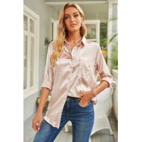 Apricot Satin Button Shirt with Pocket