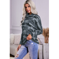 Gray High Neck Camo Print Top