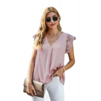 Pink Sleeveless Crochet Lace Blouse