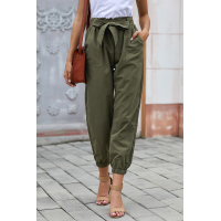 Green Solid Color Frock-style Pants with Belt