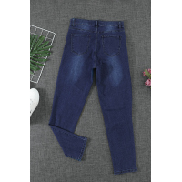 Dark Blue Distressed Patchwork Skinny Jeans