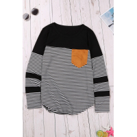 Black Pinstripe Patch Pocket Top 