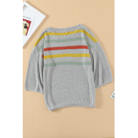 Multicolor Stripes Print Gray Knit Top