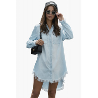 Sky Blue Denim Long Sleeve Shirt Dress