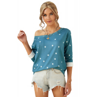 Blue Star Print Relaxed Long Sleeve Top