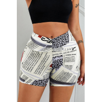 Yellow Printed High Waist Lift Up Yoga Shorts