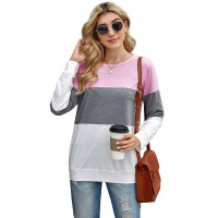 Multicolor Round Neck Long Sleeve Color Block Top