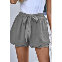 Gray Scalloped Tie Front Shorts