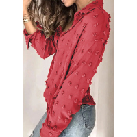 Red Long Sleeve Button Fuzzy Polka Dot Shirt