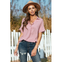 Pink Short Sleeve Button Solid Shirt