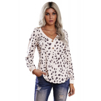 Spotted Print Apricot Long Sleeve Knit Top