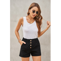 Black Cuffed High Waist Shorts