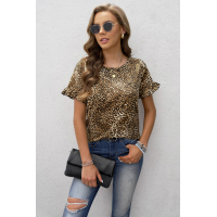 Ruffled Sleeves Leopard Tee