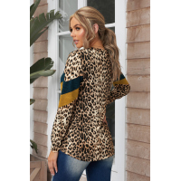 Chevron Colorblock Splicing Leopard Long Sleeve Top