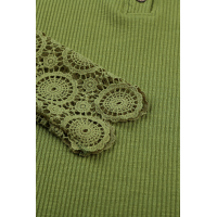 Green Crochet Lace Hem Sleeve Button Top