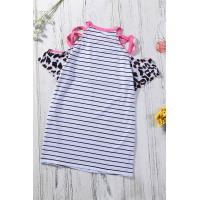 Striped Leopard Patchwork Cold Shoulder T-shirt