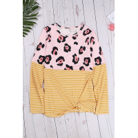 Yellow Long Sleeve Leopard Stripe Print Casual Top